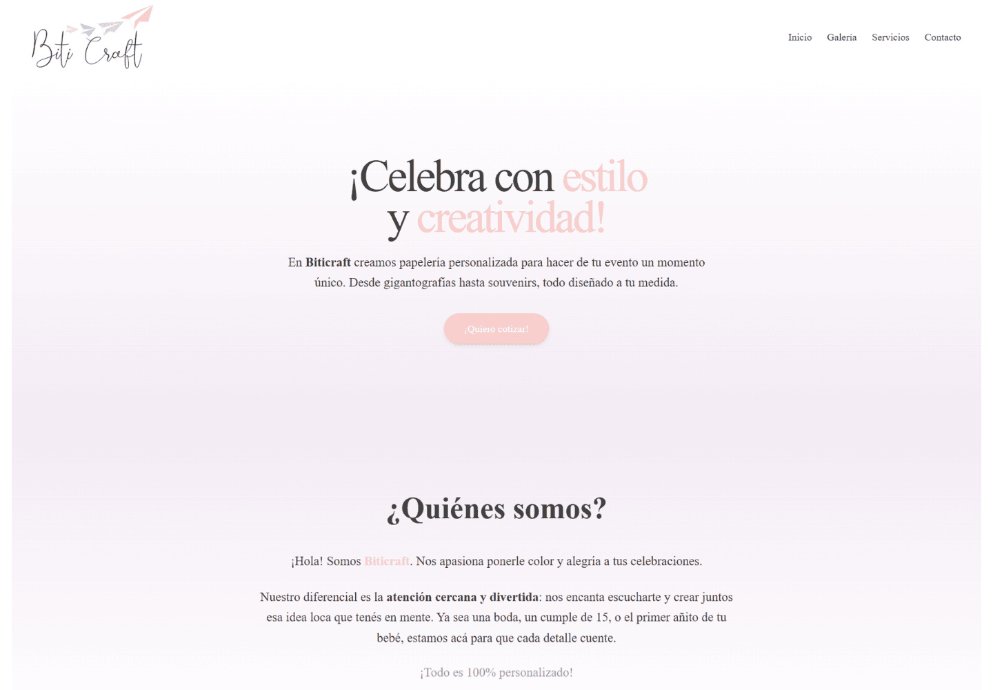 Vista del sitio web de BitiCraft